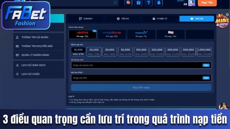 3 điều quan trọng cần lưu trí trong quá trình nạp tiền
