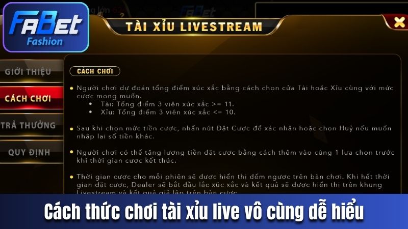 Cách thức chơi tài xỉu live vô cùng dễ hiểu