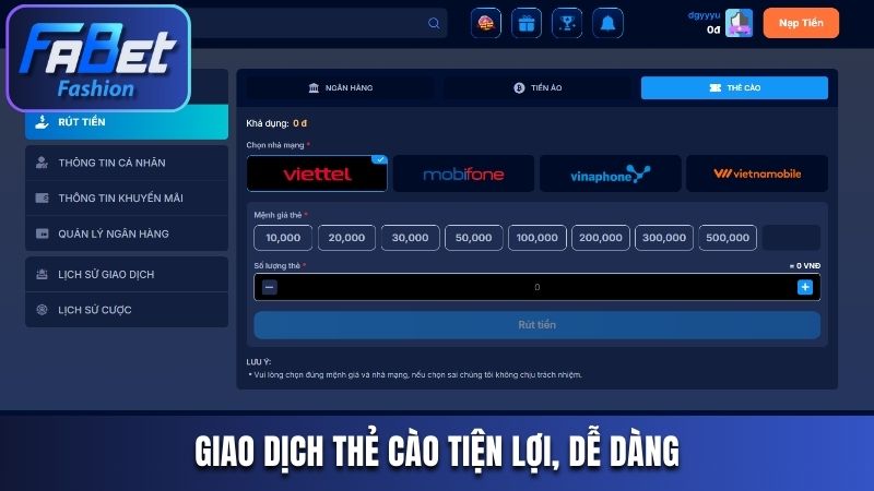 Giao dịch thẻ cào tiện lợi, dễ dàng