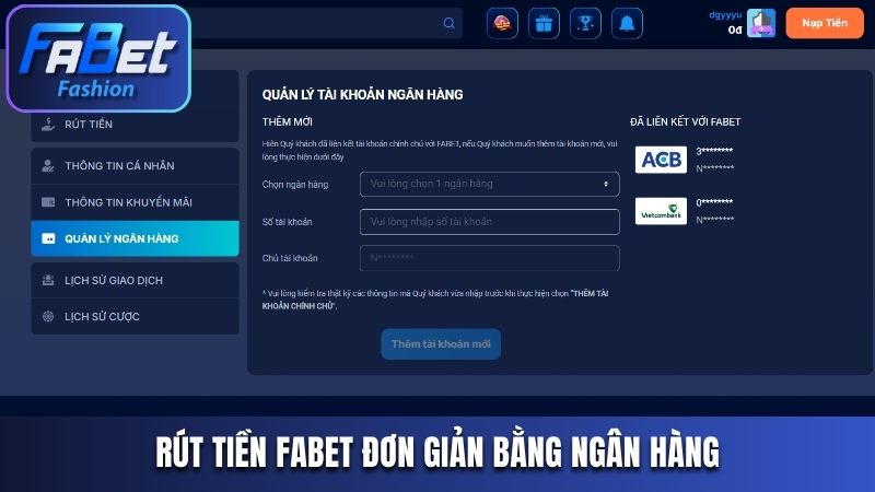 Rút tiền Fabet đơn giản bằng ngân hàng